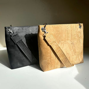 Classic Black and Natural Cork Bag in Natural Light
