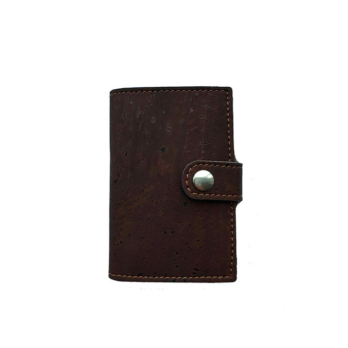 Brown cork pop up card wallet with RFID