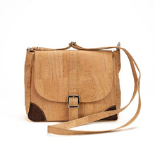 Load image into Gallery viewer, Natural Cork Messenger Purse With Brown Patched Corners - Front