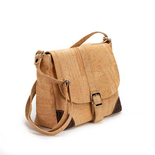 Load image into Gallery viewer, Natural Cork Messenger Purse With Brown Patched Corners - Side 