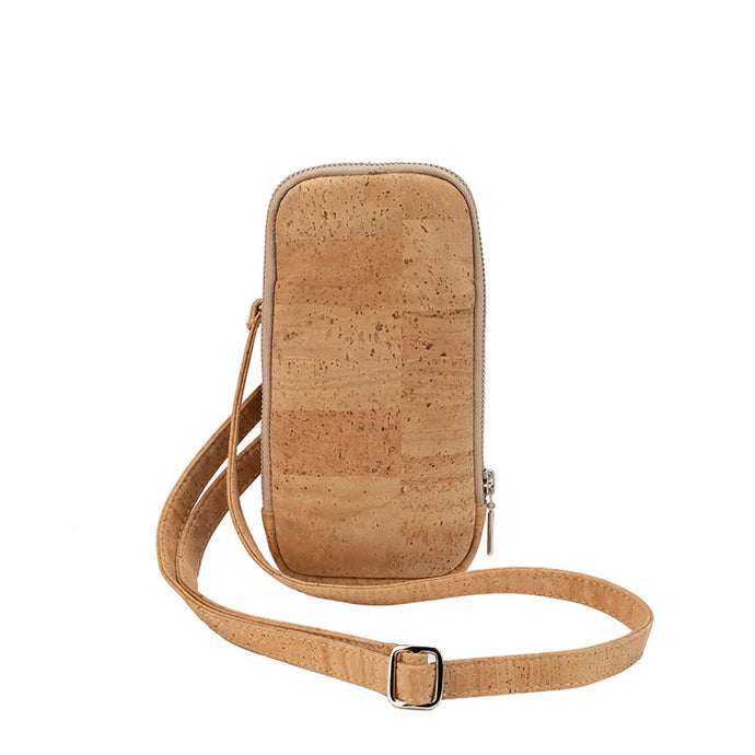 Natural Cork Phone Zipper Crossbody Bag - Front View