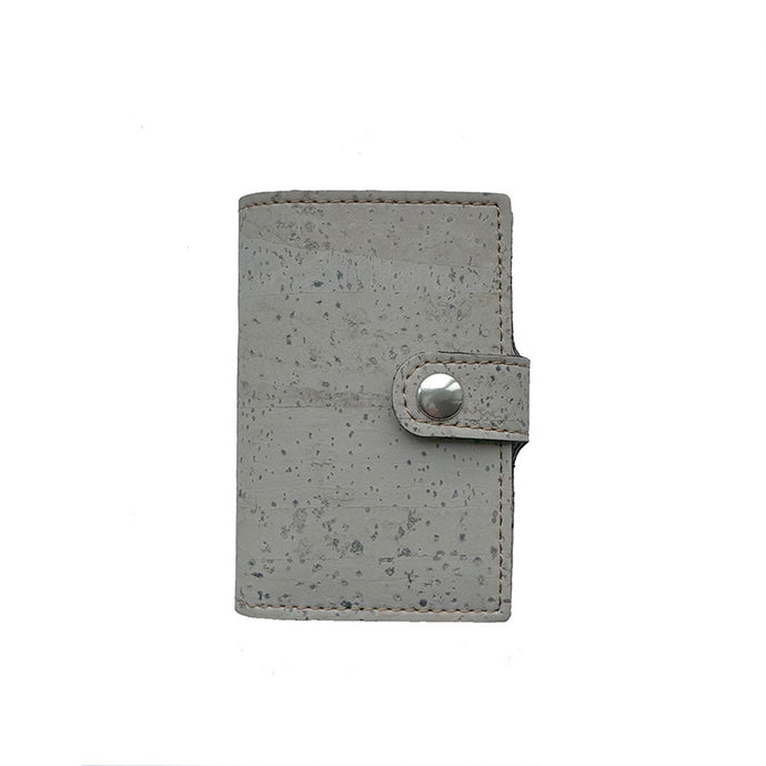 Grey cork pop up card wallet with RFID Protection