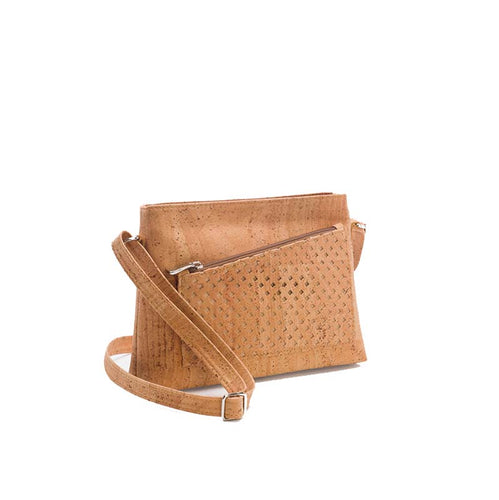 Natural Cork Crossbody Bag with a Laser-Cut Front Pocket - Side View