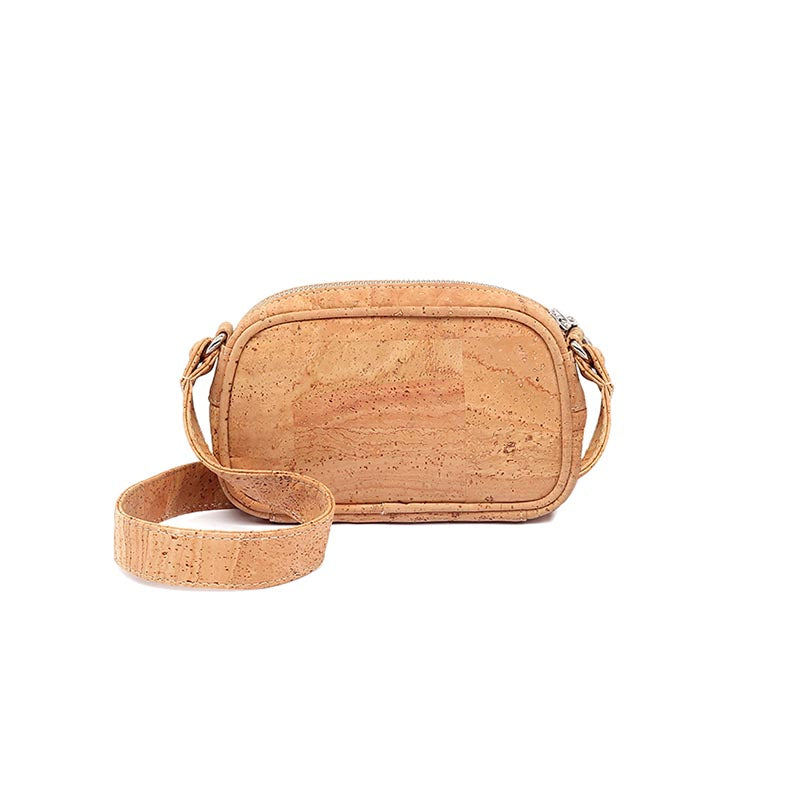 Mini natural cork crossbody bag, front view