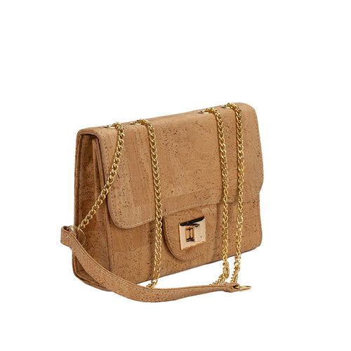 Natural Cork Shoulder Bag with Chain and Twist-Lock Side View