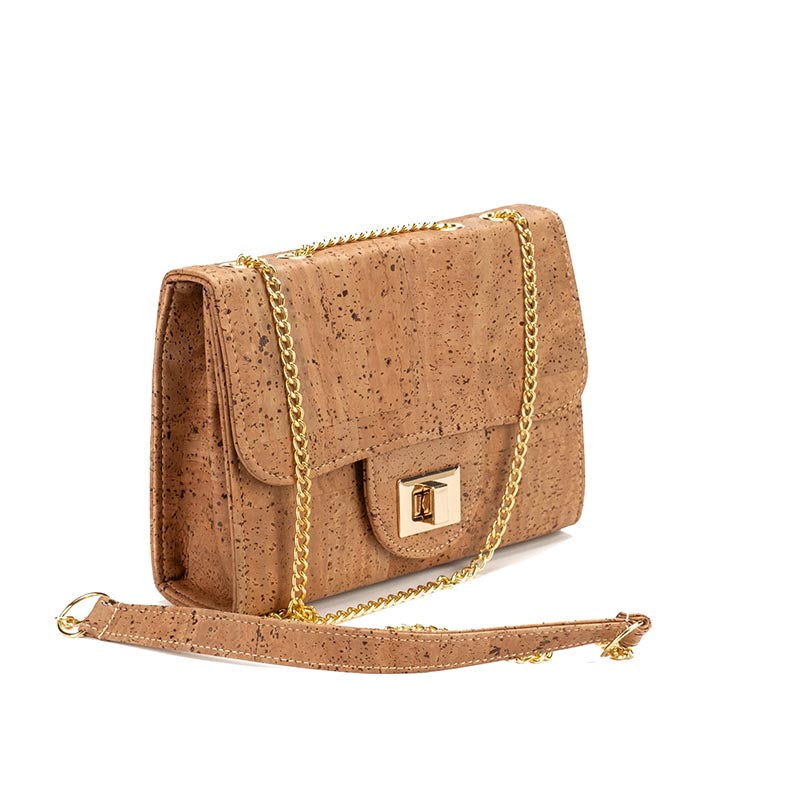 Cork Shoulder Bag with a Golden Chain and Twist Lock UK The Cork Company