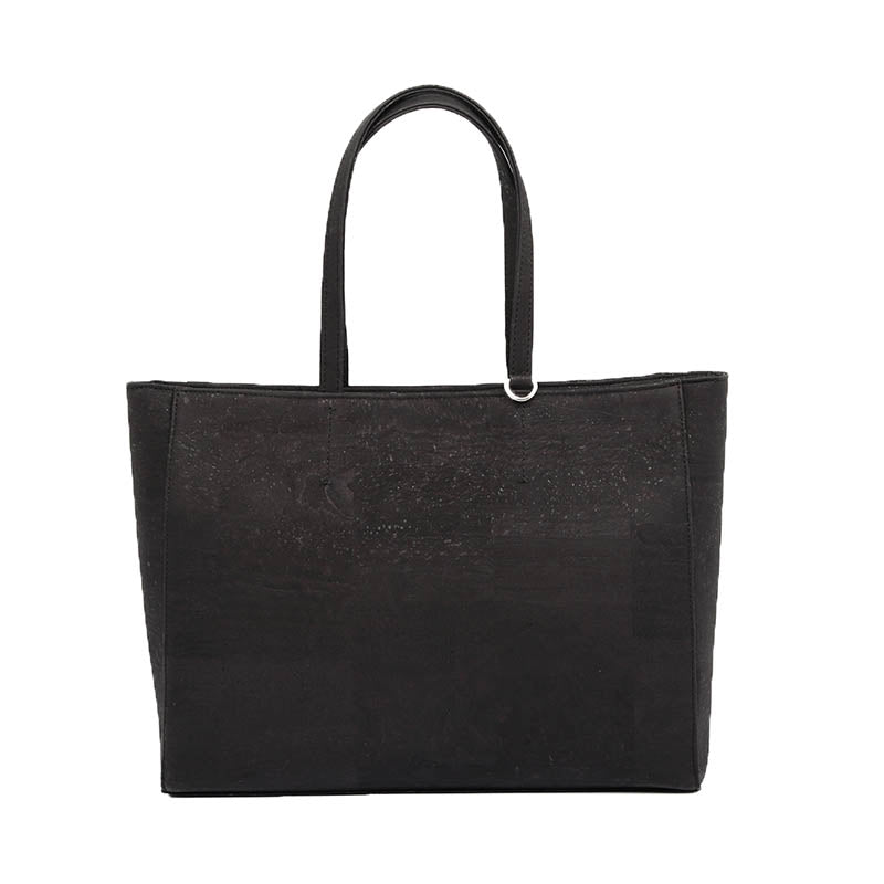 Black cork tote handbag, front view