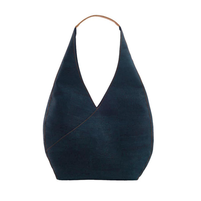 Blue cork hobo bag front view